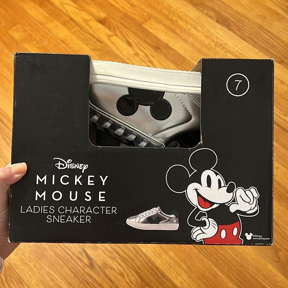 NWT Disney Mickey Mouse Silver & Black Sneakers- 7 - Picture 1 of 8